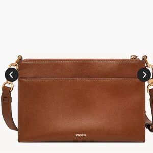 Fossil Cognac Brown Pebbled Leather Crossbody Bag